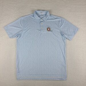 Peter Millar‎ Polo Shirt Mens Large Blue White Geometric Summer Comfort Tech